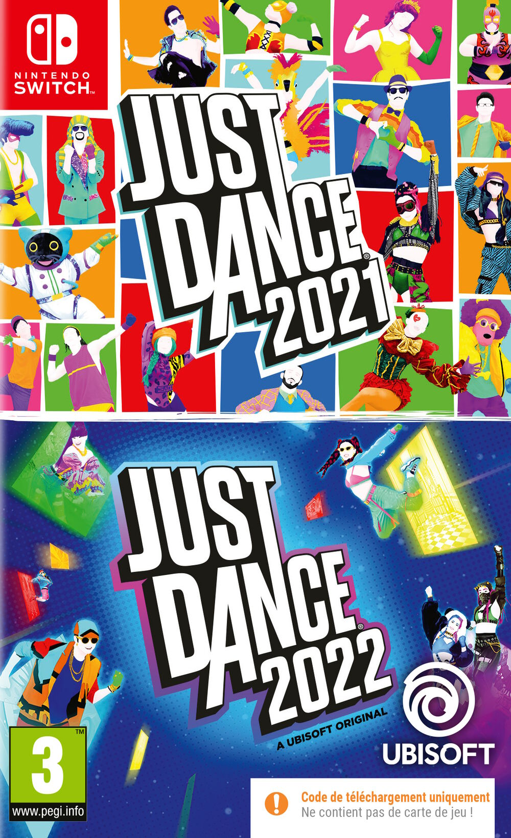 Pochette avant du jeu Compilation Just Dance 2021 + Just Dance 2022 Code in a box Nintendo Switch