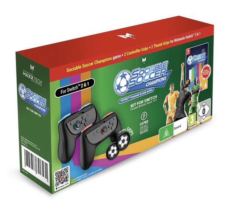 Pochette avant du jeu Sociable Soccer Champions Kit For Switch 1 & 2 + Grips Ballon